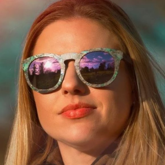 Wood Frame Abalone Seashell Sunglasses Blue Lens Abalone Seashell Sunglasses: Zebra Wood With Blue Polarized  main image 4
